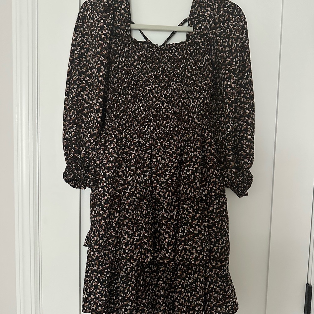 Smocked Floral Black Dress
